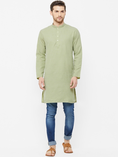 

irin Men Green Solid Straight Kurta