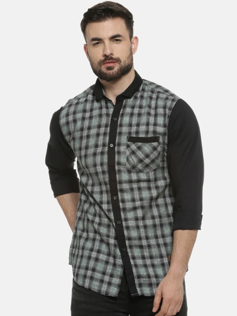 

Campus Sutra Men Green & Black Regular Fit Checked Casual Shirt