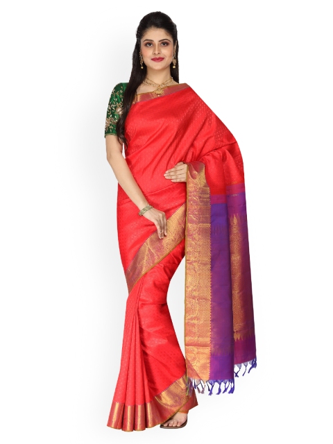

Vijayalakshmi Silks Orange & Purple Pure Silk Woven Design Kanjeevaram Saree
