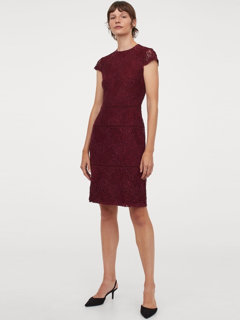 

H&M Women Red Solid Lace Dress