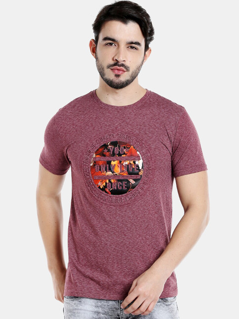

Rex Straut Jeans Men Maroon Printed Round Neck T-shirt