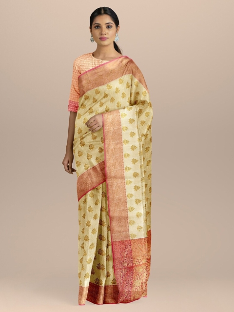 

BharatSthali Beige & Pink Uppada Silk Cotton Printed Saree