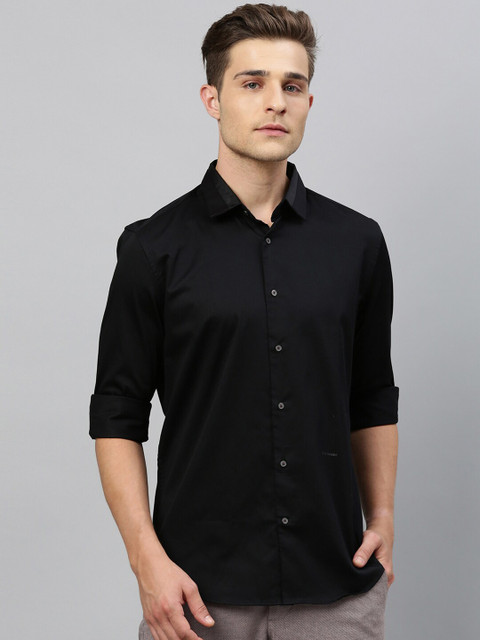 

RARE RABBIT Men Black Regular Fit Solid Casual Shirt