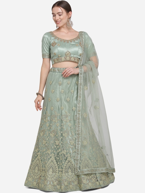 

VRSALES Olive Green Semi-Stitched Lehenga & Blouse with Dupatta