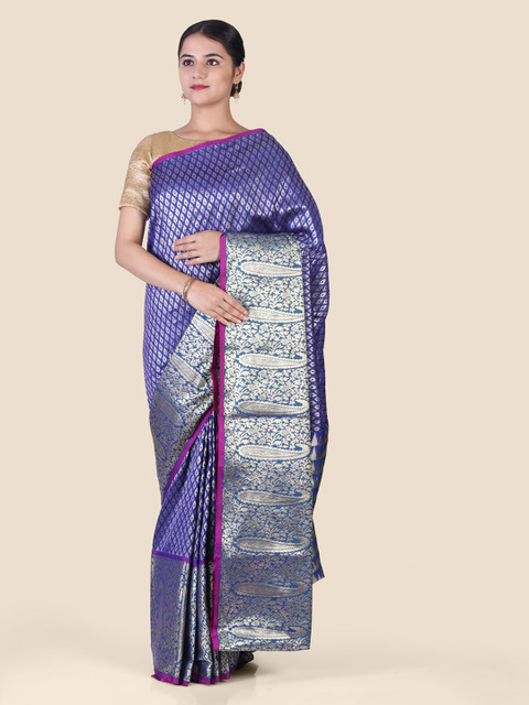 

Hastakala Blue & Purple Silk Blend Woven Design Kanjeevaram Saree