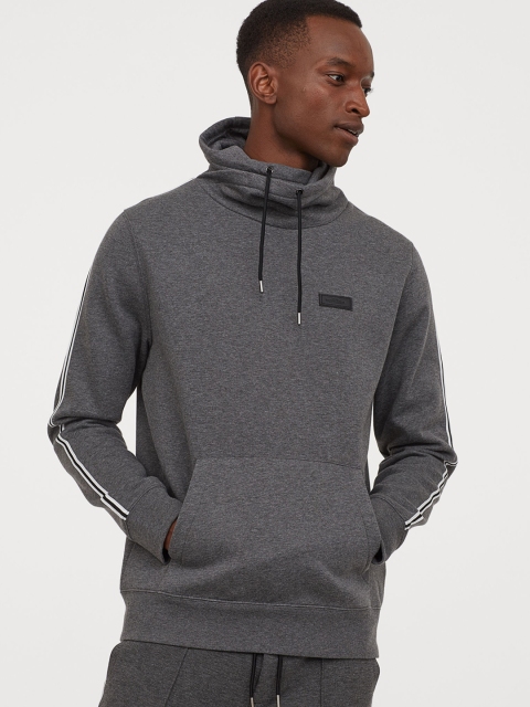 

H&M Men Grey Funnel-Collar Sweatshirt