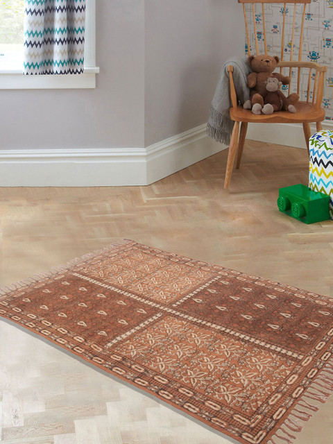 

Tistabene Brown & Beige Kilim Dabu Print Fringed Dhurrie
