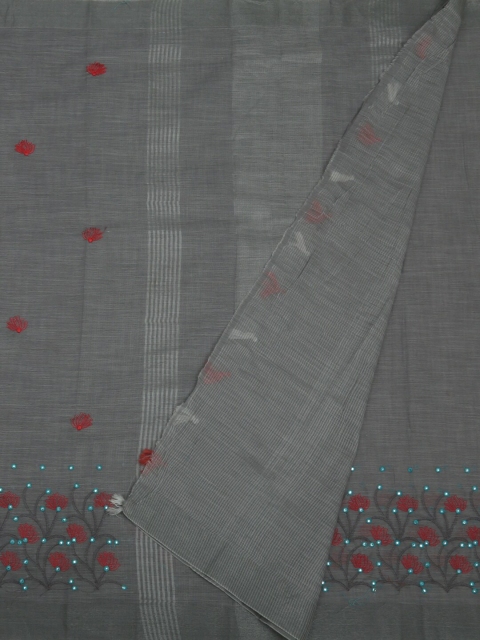 

Pothys Grey Embroidered Linen Blend Saree