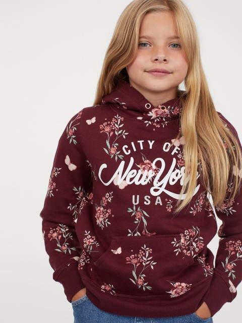 

H&M Girls Red & White Printed Hoodie