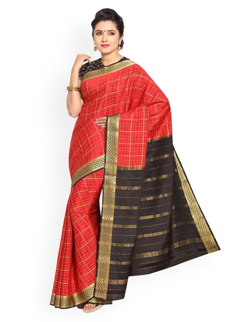 

Vijayalakshmi Silks Black & Red Pure Silk Checked Mysore Silk Saree
