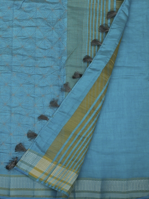 

Pothys Blue Woven Design Jute Silk Saree