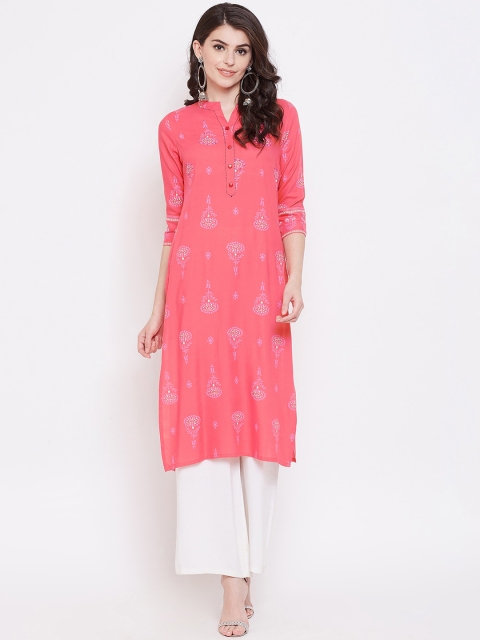 

Desi Rang Women Pink Floral Printed Straight Kurta