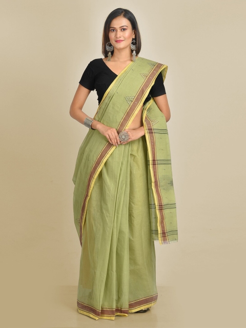 

Mitera Green Pure Cotton Solid Taant Saree