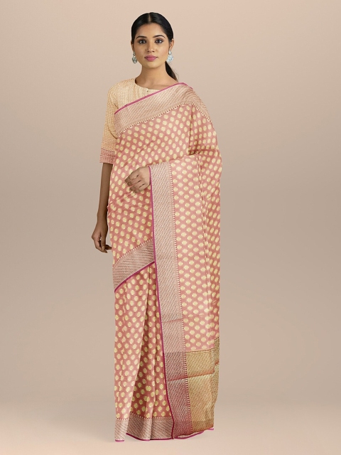 

BharatSthali Pink Silk Cotton Woven Design Banarasi Sustainable Saree