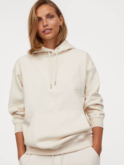 

H&M Women White Cotton-Blend Hoodie