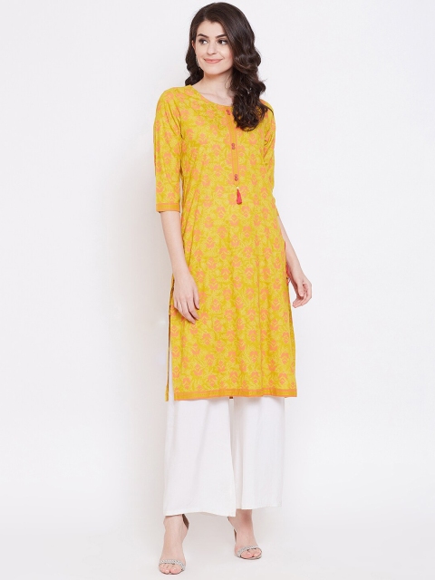 

Desi Rang Women Yellow Printed Straight Kurta