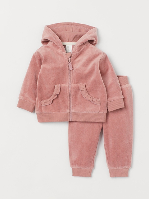 

H&M Girls Pink Solid 2-Piece Velour Set