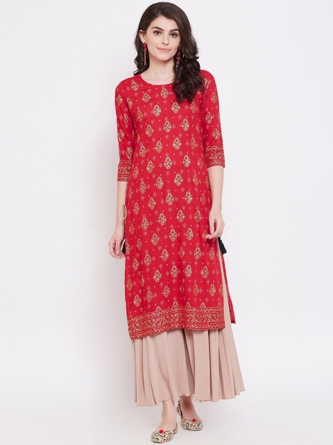 

Desi Rang Women Red & Gold-Coloured Printed Straight Kurta