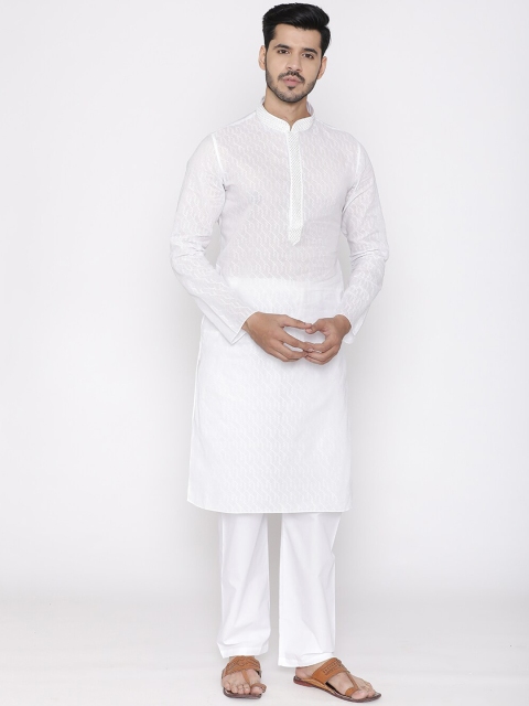 

Manyavar Men White Embroidered Kurta with Churidar