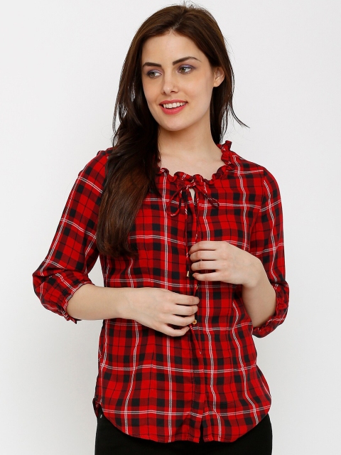 

Kraus Jeans Women Red & Black Regular Fit Checked Casual Shirt