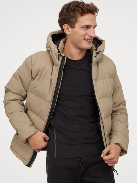 

H&M Men Beige Solid Padded Hooded Jacket