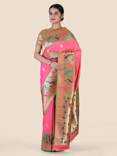 

Hastakala Pink & Gold-Toned Silk Blend Woven Design Banarasi Saree