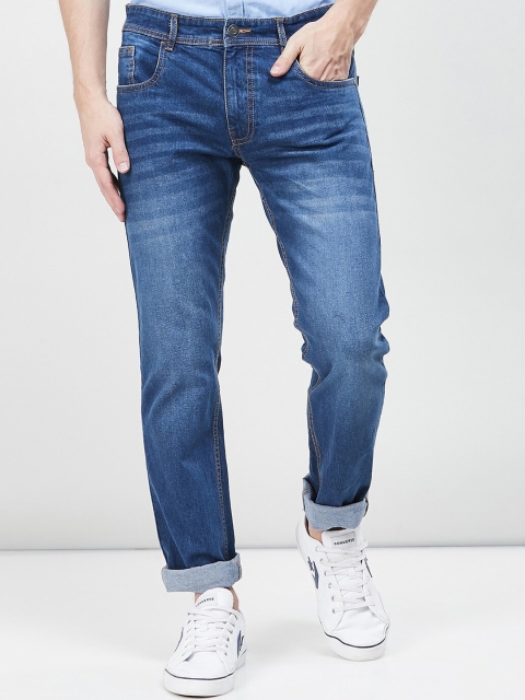 

max Men Blue Straight Fit Mid-Rise Clean Look Stretchable Jeans