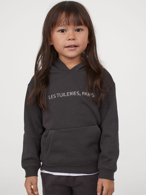 

H&M Girls Charcoal Grey Embroidery-Detail Hoodie