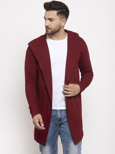 

KATSO Men Maroon Solid Open Front Shrug