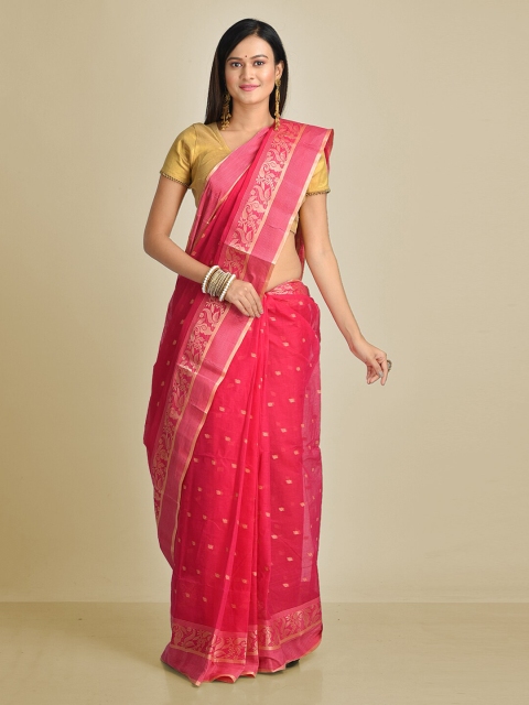 

Mitera Pink & Gold Pure Cotton Woven Design Handloom Taant Saree