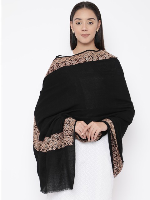 

Pashmoda Women Black & Orange Hand-Embroidered Pure Wool Shawl