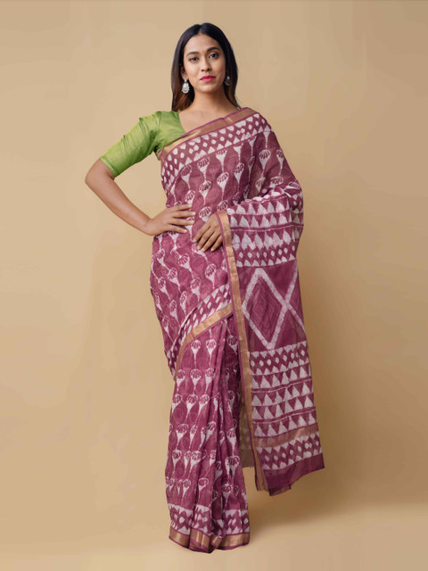 

Unnati Silks Pink & White Pure Cotton Printed Kota Saree