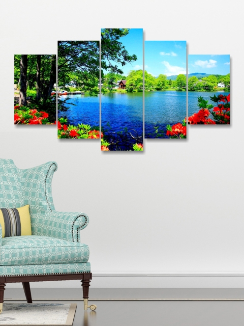 

Go Hooked Set of 5 Blue & Green Digitally Printed Wall Arts