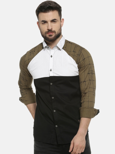 

Campus Sutra Men Brown & Black Regular Fit Colourblocked Casual Shirt
