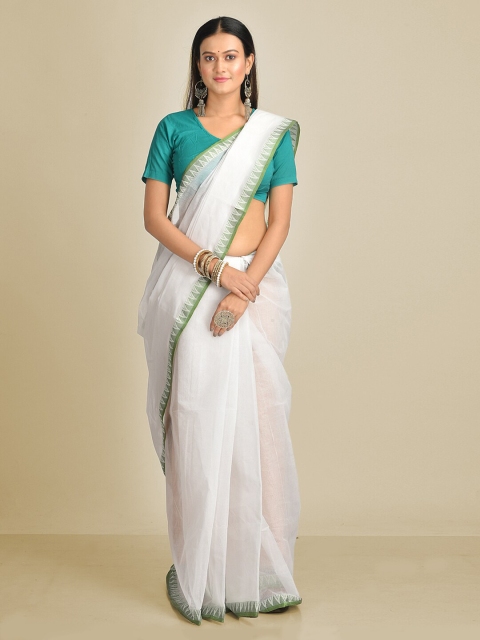 

Mitera White Pure Cotton Woven Design Taant Saree