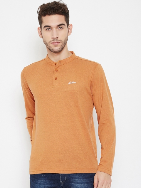 

NEVA Men Mustard Brown Solid Henley Neck T-shirt