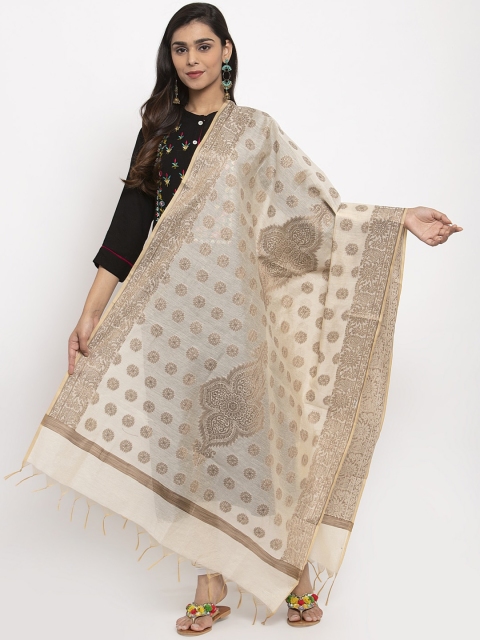

LOOM LEGACY Beige Woven Design Jacquard Dupatta