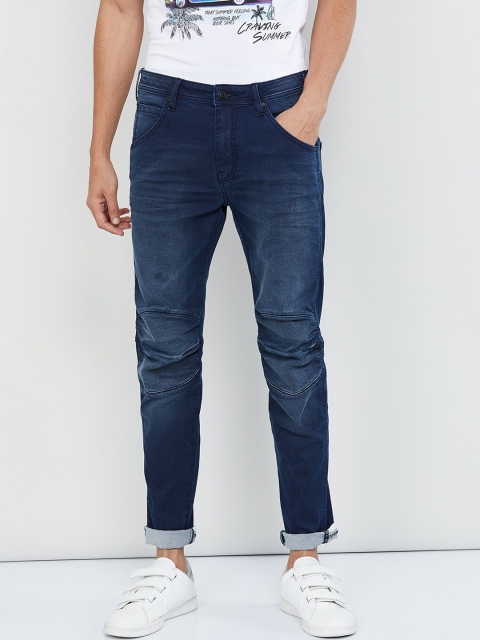 

max Men Navy Blue Tapered Fit Mid-Rise Clean Look Stretchable Jeans