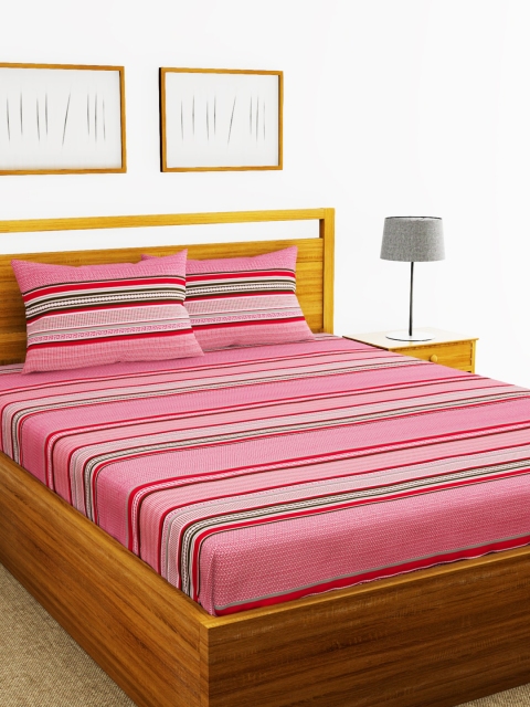 

BIANCA Pink & Red Striped 110 TC Cotton 1 King Bedsheet with 2 Pillow Covers