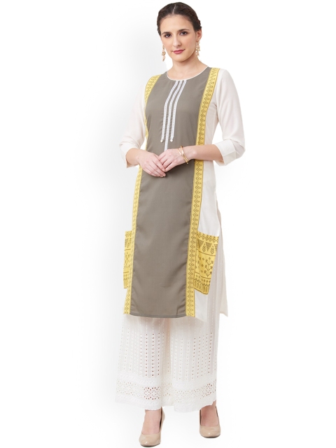 

IMARA Women White Printed Straight Kurta