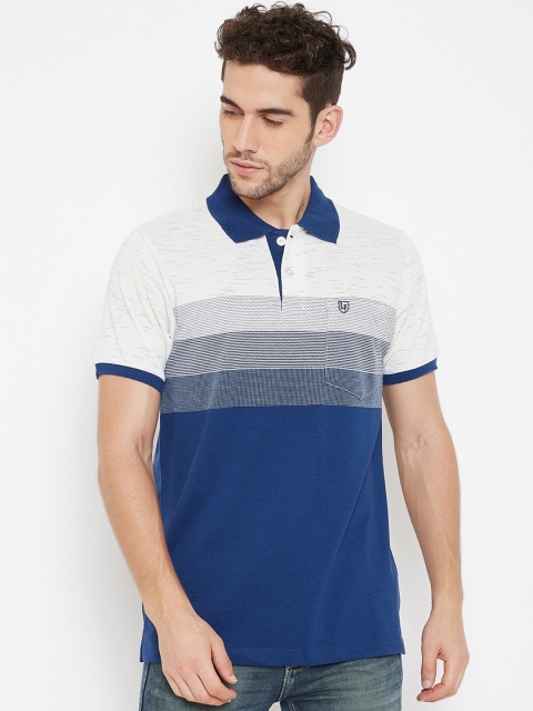 

NEVA Men Blue & Off-White Colourblocked Polo Collar T-shirt