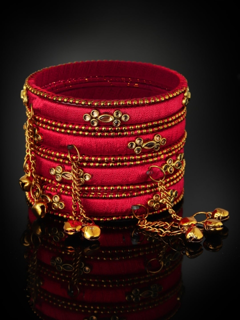 

Rubans Gold & Red Artificial Stone Studded Handcrafted Bangle Set