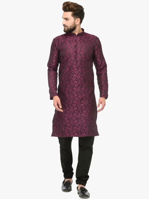

Jompers Men Purple & Black Self Design Kurta with Pyjamas