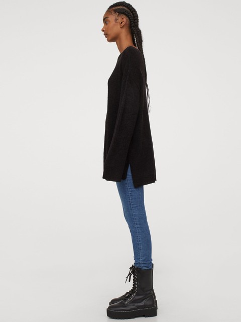 

H&M Women Black Loose-Knit Jumper