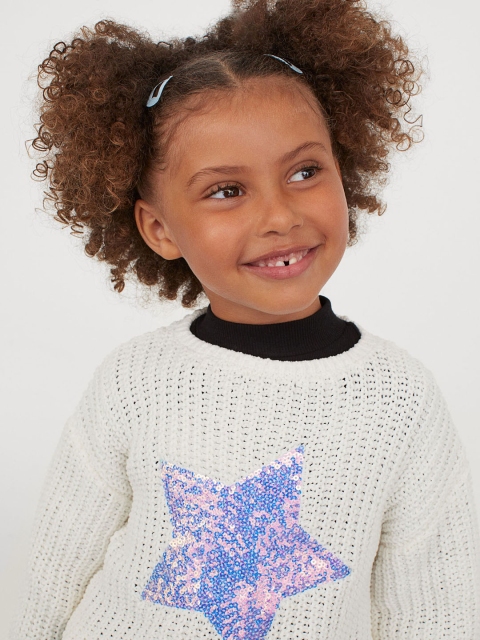 

H&M Girls White Sequin-Motif Jumper
