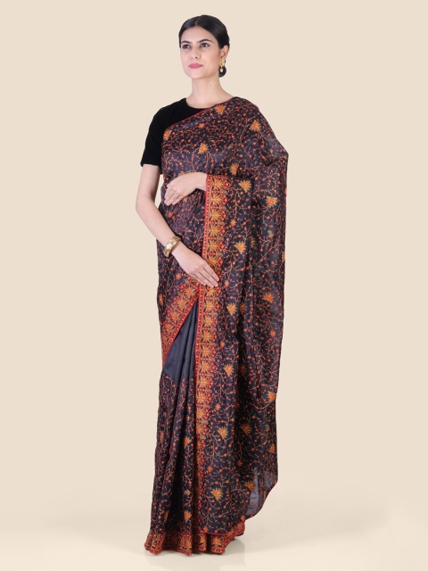 

Hastakala Black & Yellow Silk Blend Embroidered Saree