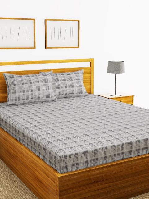 BIANCA Grey Abstract 110 TC Cotton 1 King Bedsheet with 2 Pillow Covers