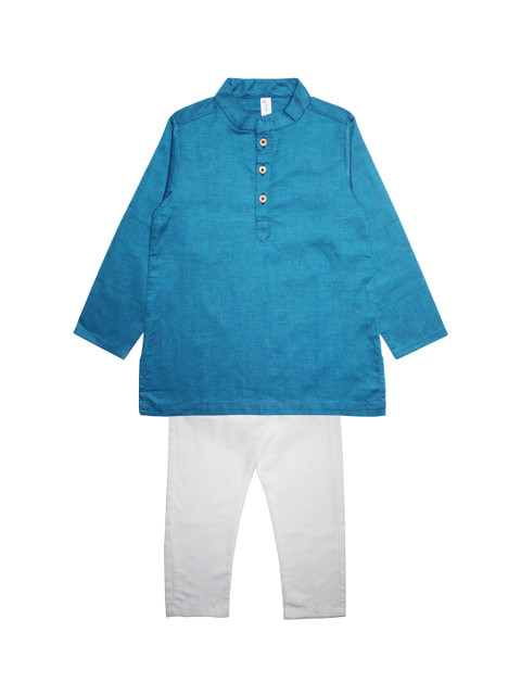 

KiddoPanti Boys Teal Blue & White Solid Kurta with Pyjamas