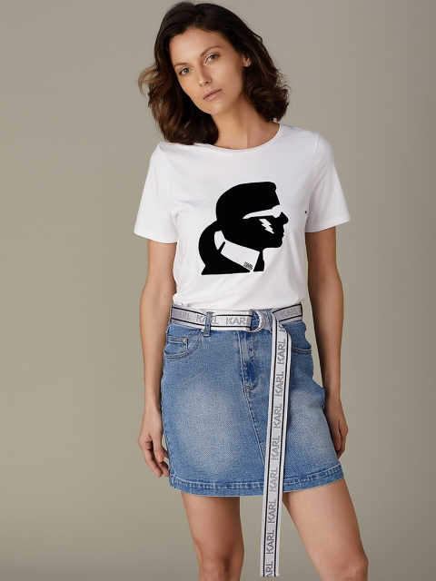 

COVER STORY by KARL LAGERFELD Women White Printed Round Neck T-shirt