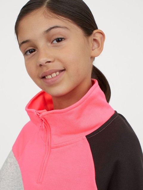 

H&M Girls Pink & Black Colourblocked Zip-top Sweatshirt